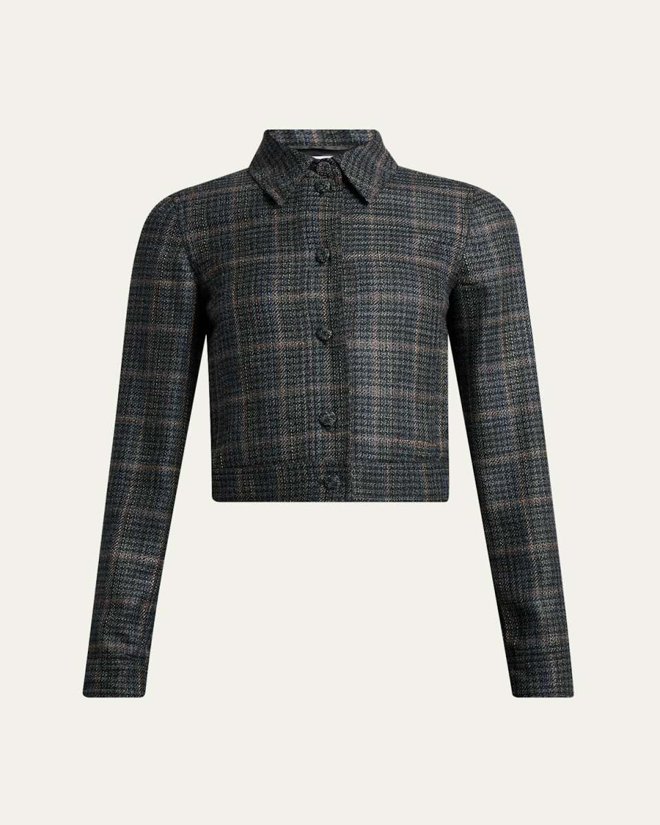 Thereza Cropped Wool Silk Plaid Jacket